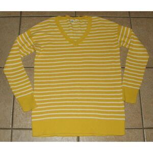 LIKE NEW Yellow & White Striped Sz Small Stretchy Roomy Pullover Sweater GAP
